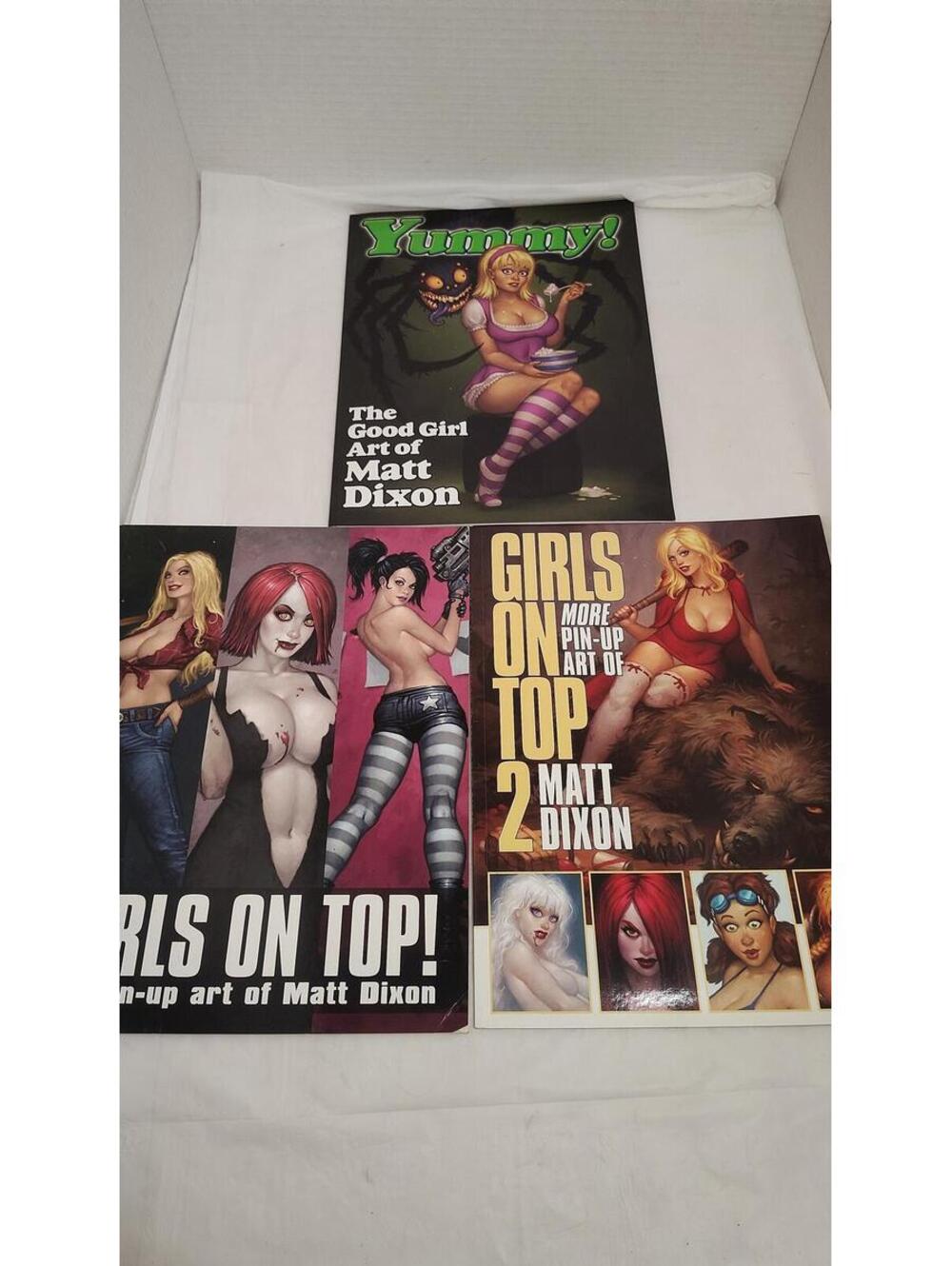 Matt Dixon Signed Art Book Lot Girls On Top 1 & 2 Yummy Pin Up Fantasy Art 3PB
